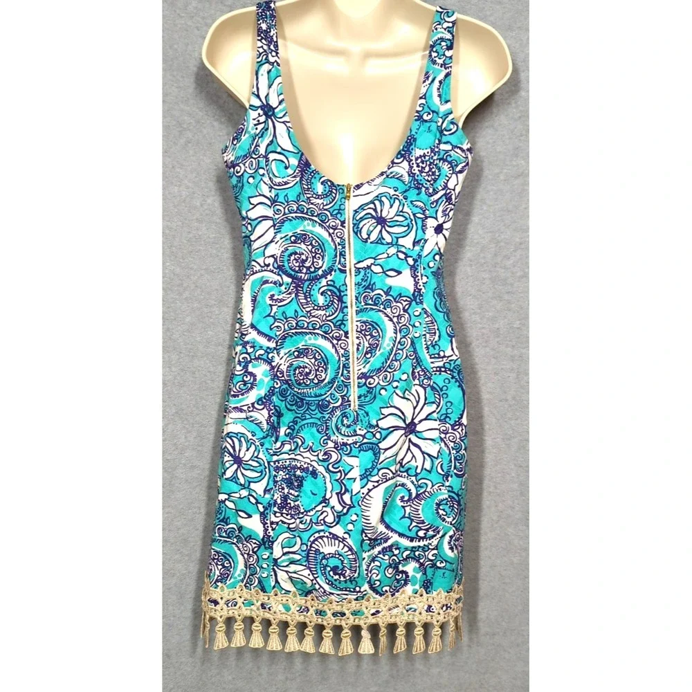 Lilly Pulitzer Eaton Dress 4 Gold Tassels Seafoam Green Whimsical Country Club - Picture 2 of 8
